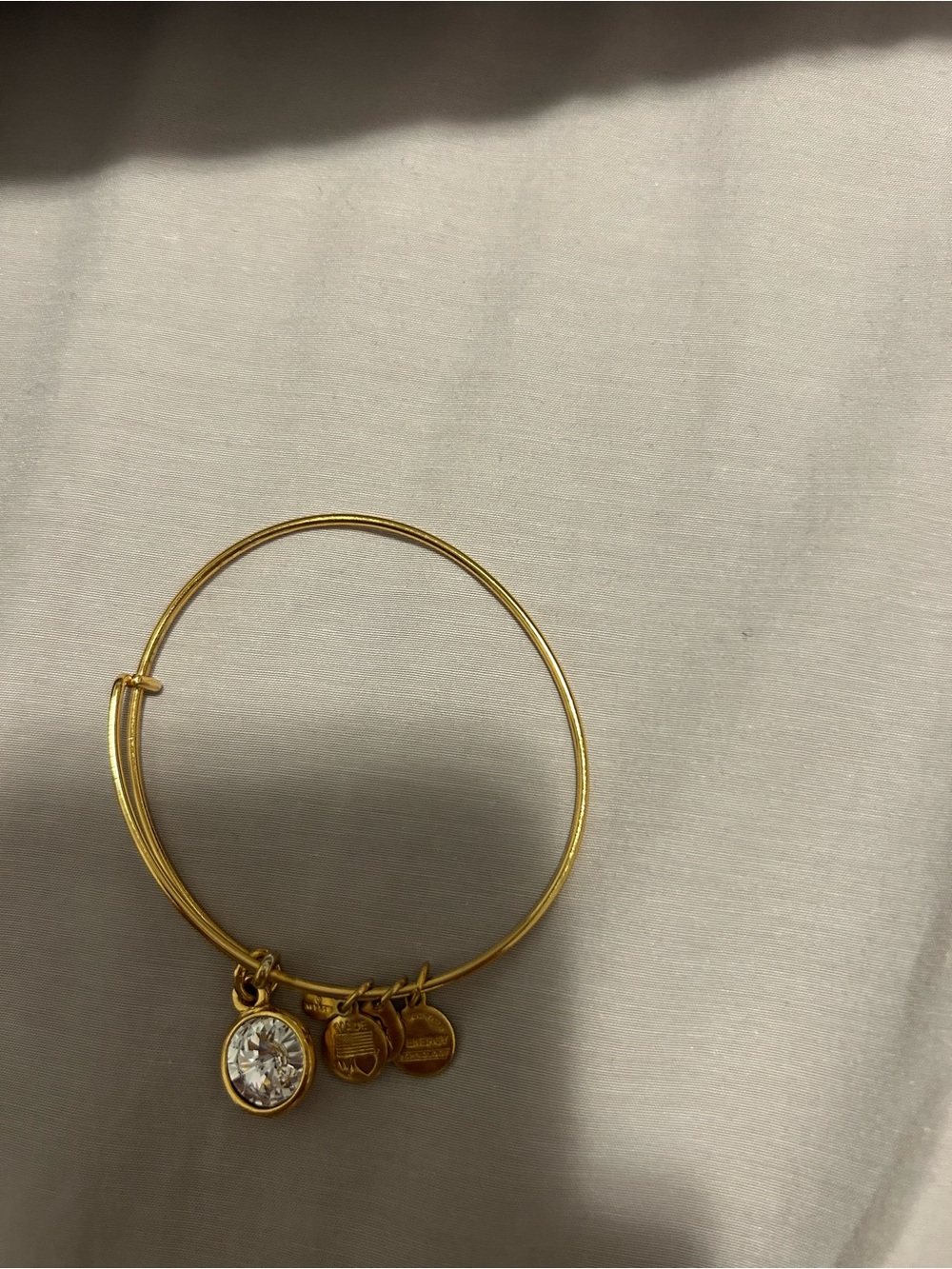 Alex Ani Gold-Tone Charm Bangle Bracelet with Clear Crystal Charm